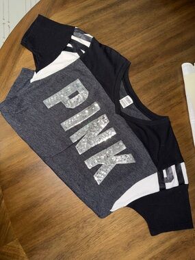 Pink V-Neck - Sequined Sporty looking T Shirt